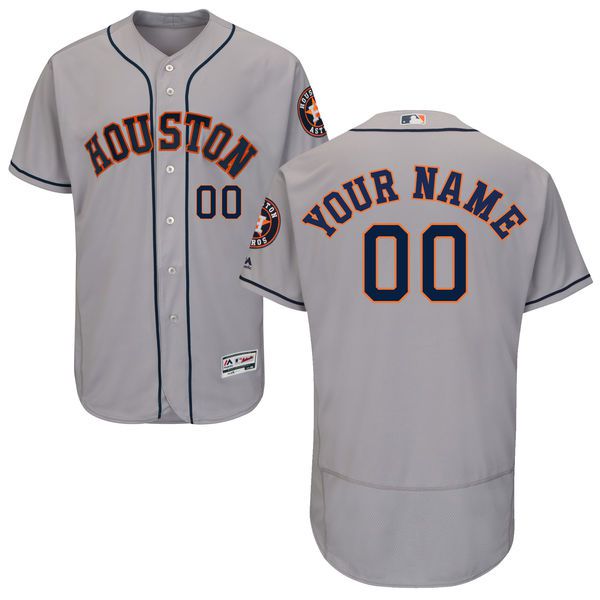 Men Houston Astros Majestic Road Gray Flex Base Authentic Collection Custom MLB Jersey